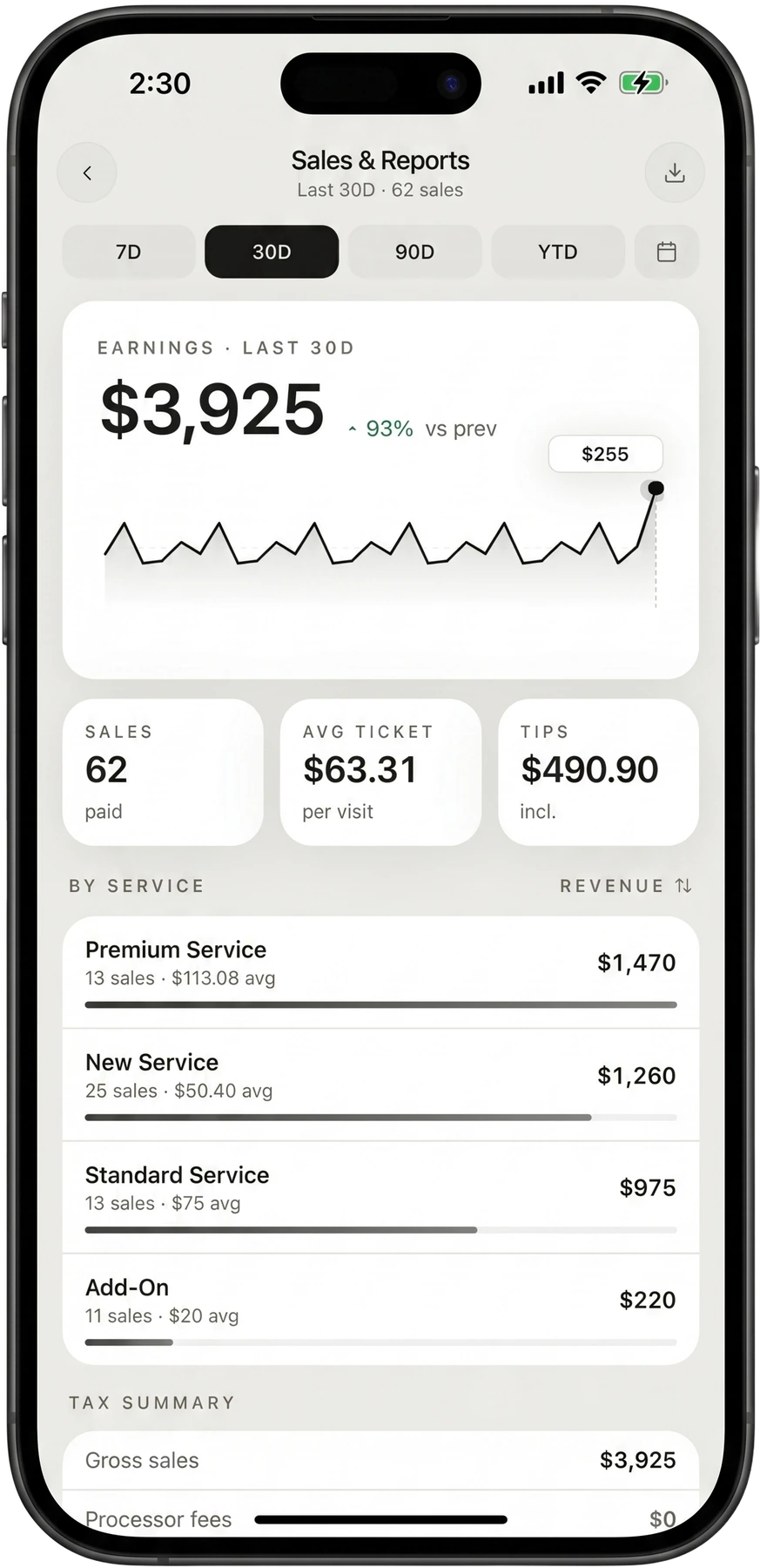 Marlo sales and reports screen