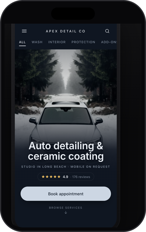 Marlo booking page for an auto detailer