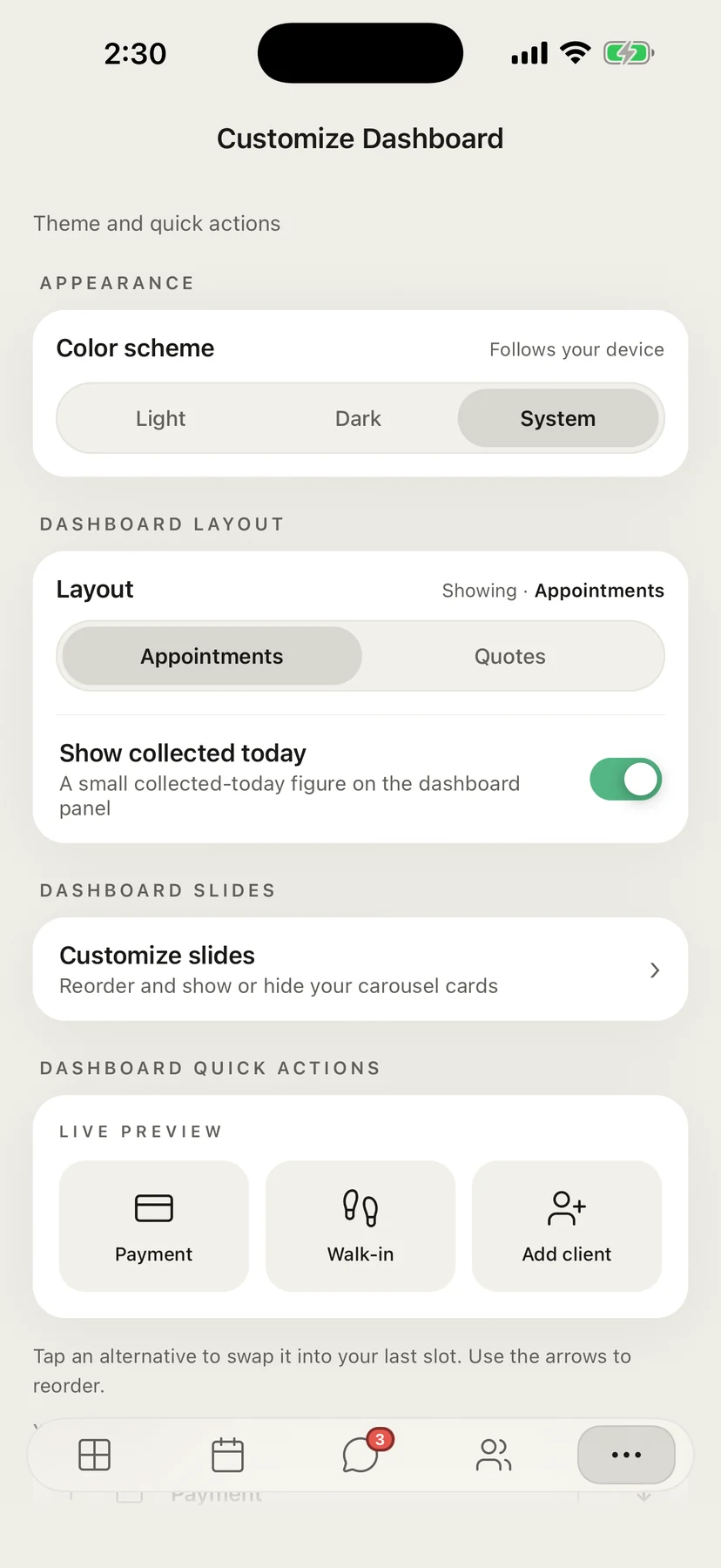 Marlo dashboard customization controls